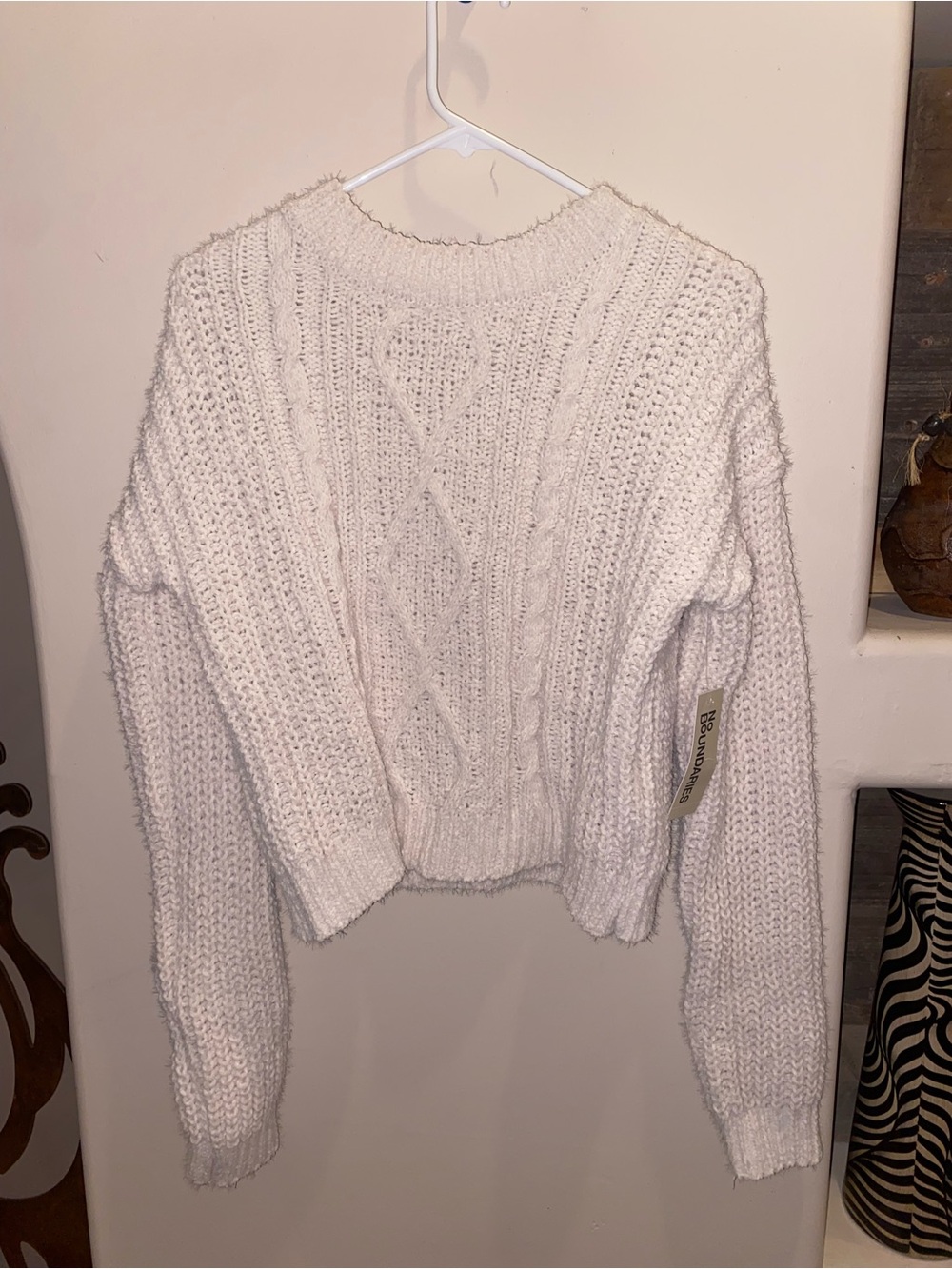 Chunky Cable Knit Cropped Sweater - Cream